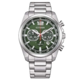 Citizen Eco-Drive Chronograph Watch, 41mm, Stainless Steel Strap, Green Dial, Model: CA4640-50X