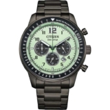 Citizen Eco-Drive chronograph in a fully lume dial styled with a black ion-plated stainless steel case and bracelet. Now 50% off £399..
