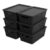 Citylife 6-Pack Stackable Plastic Storage Baskets with Lids – Black
