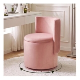 Ckaff Velvet Vanity Chair with Storage, 360 Swivel, Pink