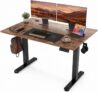 Claiks Electric Standing Desk 120x60cm Height Adjustable Desk with 3 Memory Presets & Sit Stand Reminder, Quiet Home Office Computer Desk with LED Display, Cable Holes & Hooks, Rustic Brown