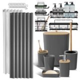 Clara Clark 25PC Modern Rustic Boho Grey Bathroom Accessory Set with Shower Caddy, Toothbrush Holder, Soap Dispenser, Trash Can