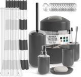 Clara Clark Bathroom Set – Black Bathroom Accessories Set, 20PC Bathroom Accessory Set, Shower Curtain Set with Liner, Toothbrush Holder, Soap Dispenser, Soap Dish, Toilet Brush Holder, and Trash Can