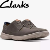 Clarks Bradley Plain Light Grey Nubuck / Light Brown Leather Shoes (Size: 6-11) – W/Code