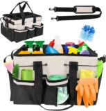 Cleaning Caddy Bag, Cleaning Caddy Organiser with Handle, Cleaning Bag for Cleaning Supplies, Garden, Car, Home (White)