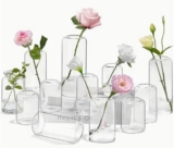 Clear Glass Bud Vase Set, Vases, Vase Flowers Glass Small Flower Vases 14x6cm, Modern Minimalist Glass Vases for Flowers, Pampas, Tulips, Home Table Wedding Decor (12-PCS)