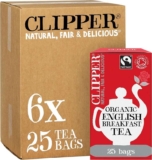 Clipper Organic Fairtrade English Breakfast Black Tea 6 x 25 Teabags Organic Fairtrade English Breafast Black Tea, Bulk Catering Pack,