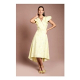 Coast Jacquard Frill Sleeve Wrap High Low Midi Dress