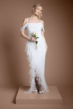 Coast Sequin Embellished Feather Trim Draped Bardot Maxi Wedding Dress, Ivory