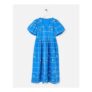 Cobalt Blue Floral Embroidered Puff Sleeve Midi Dress
