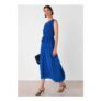 Cobalt Blue Shirred v Neck Midi Dress