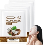Coconut Oil Face Masks, 3 PCS Hydrating Sheet Mask Set with Castor Oil & Hyaluronic Acid, Natural Skincare Gift Sets for Women & Teenage Girls, Ultra Moisturising Face Care for Dry Winter Skin