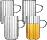 Coffee Mugs 4 Piece Set, Clear Iced Coffee Glass Cups, Clear Glass Cups with Handle, for Juice, Beverage, Milk, Cocktails, and More