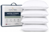 Comfy Nights Pillow 4 Pack Hotel Quality Stripe Bed Pillows Hypoallergenic & Anti Dust Mite Resistant Firm Support Side Sleeper Bounce Back Pillow (Pack of 4)