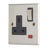 Contactum Iconic 13A 1-Gang DP Switched Socket Outlet Brushed Steel with Neon with Black Inserts (Free C&C)