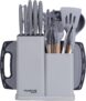 Cooking Utensils Set with Chopping Board Knife Set with Block Heat Resistant Silicone Utensils with Wooden Handle, Spoons, Ladles & Spatula Kitchen Tools & Accessories 17pcs, Grey by Nuovva