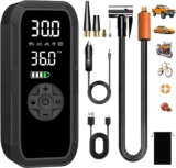 Corded/Cordless Tyre Inflator Portable Air Compressor, 6000 mAh 150PSI 12V DC Electric Tyre Pump with LED Lights, Auto Shut-Off, Rechargeable as Power Bank, for Car, Bike, Motorbike, Ball