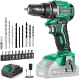 Cordless Drill Brushless, BETENST Electric Drills Set 21V with 2000mAh Battery, Power Drill 45N.m Max, 201 Torque, 2 Speed, LED Light, 20pcs Drills Set for Home, Garden DIY, Green
