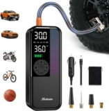 Cordless Tyre Inflator Air Compressor,150PSI Dual Power Air Pump 6000mAh,12V DC Car Plug,Digital Gauge with Auto Shut-Off,Portable,LED Light,for Car,Motorcycle,Bike,Ball (Black)