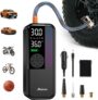 Cordless Tyre Inflator Air Compressor,150PSI Dual Power Air Pump 6000mAh,12V DC Car Plug,Digital Gauge with Auto Shut-Off,Portable,LED Light,for Car,Motorcycle,Bike,Ball (Black)