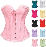 Corset Tops for Women Lace Up Boned Overbust Corset Bustier Solid Color Strapless Shapewear Vintage Halloween Costumes Adult Going Out Halloween Lingerie for Cosplay Party Club