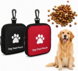 Cosiesnest 2Pcs Small Dog Treat Bag, Black & Red Puppy Training Treat Pouch with Carabiner and Zip Pocket Size HandsFree Pet Walking Treats Pouch for Dog Lead, Outdoor Walking and Travel Use