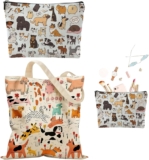 Cosiesnest Dog Lovers Gift Set 2Pcs, Reusable Canvas Tote Bag with Makeup Bag, Foldable Shopping Bag for Women, for Work Travel Daily Use, Present for Mum Friends