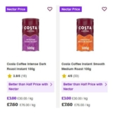 Costa Coffee Instant Smooth or Dark Roast. (Nectar Price)