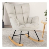 Costway Beige Linen High Backrest Nursery Rocking Chair