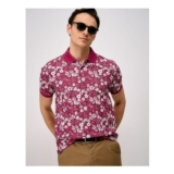 Cotton Hibiscus Print Polo Shirt in Red