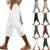 Cotton Linen Trousers for Women-Capri Pants Ladies Petite Linen Trousers Comfy Summer 3/4 Length Trouser Stretchy Drawstring Waist Straight Leg Lounge Capris Bottoms with Pockets for Beach Holiday