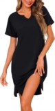 Cotton Nightdresses for Women Nighties Short Sleeve V Neck Nightwear Loose Fit Striped Ladies Nightshirts Casual Loungewear S-XXL