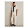 Cotton Textured Colour-Block Shirt in White/Navy