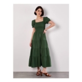 Cotton Tiered Milkmaid Midi Dress