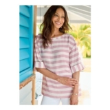 Cotton Traders Pale Rose Viscose Linen Blend Stripe Top