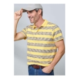Cotton Traders Short Sleeve Yellow Textured Stripe Polo Shirt