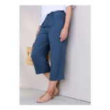 Cotton Traders Steel Blue Viscose Linen Blend Cropped Trousers