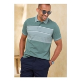 Cotton Traders Washed Jade Short Sleeve Stripe Jersey Polo Shirt