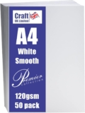 Craft UK, 50 A4 Card, Smooth Cardstock Paper for Invitations and More, 120gsm, Made in the UK, Lasting Quality, White