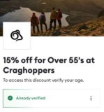 Craghoppers 15% off for the 55 or over