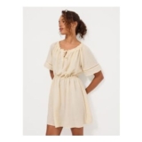 Cream Bardot Ladder Trim Short Sleeve Mini Dress