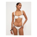 Cream Contrast Stitch Crinkle Bikini Top