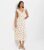 Cream Rose Print Lace Trim Tea Midi Dress