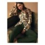 Cream/Green Geometric Print Lyocell Blend Collared V-Neck Shirt