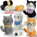 Crochet Cat Kit for Beginners Amigurumi Crochet Animal Kit Step-by-Step Video Tutorials Complete Starter Kit for Adults Kids DIY Crochet kit Craft Gift for Birthday Christmas New Year (4Pcs Cat B)