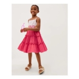 Crochet Flower Tiered Dress Pink