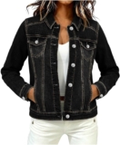 Cropped Denim Jackets Women Casual Denim Overshirt Button Down Jean Jacket with Chest Pockets Dressy Jackets for Fall Winter Solid Color Coats