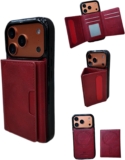 Cruelty Free Leather Case Compatible with iPhone 17 Pro 6.3 2025 iPhone Case Premium PU Leather Magnetic Card Slots wallet case (CM-17PR) Red