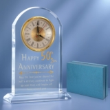 Crystal Desk Clock 50th Anniversary Wedding Gift, Anniversary Quartz Clock, Desk Table Clock, 50 Years of Marriage, Golden Wedding for Couple, Parents, Grandparents.