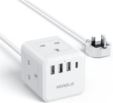 Cube Extension Lead with 4 USB Slots, Kemelo 4 Way (13A/3250W) Multi Plug Extension Cable with Child Safety UK Desktop Power Extension Socket,1.5M Extension Cords for Home Dorm Office Travel